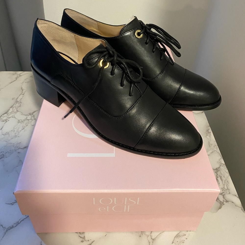 Black leather loafers